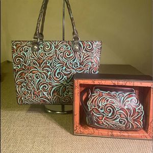 Patricia Nash Turquoise Zancona Tote and Coinpurse